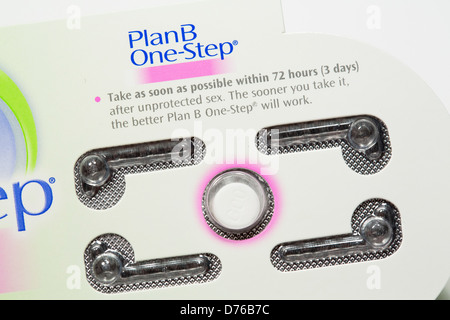 A Plan B (levonorgestrel) emergency contraceptive pill, also known as the 'Morning after pill' Stock Photo