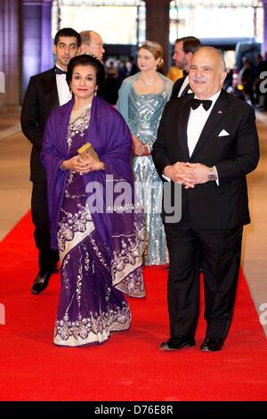 Prince El Hassan bin Talal and Princess Sarvath El Hassan of Jordan arrive at the Rijksmuseum dinner hosted by Queen Beatrix of the Netherlands on the eve of her abdication in Amsterdam, The Netherlands, 29 April 2013. Photo: Patrick van Katwijk -  -/DPA/Alamy Live News Stock Photo