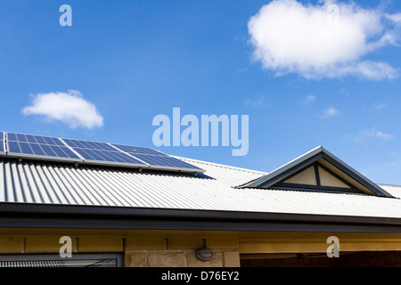 Gable on Colorbond Steel Roof with solar panels Stock Photo