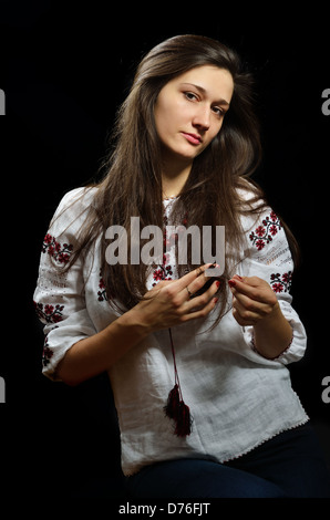 Ukrainian girl in embroidered blouse Stock Photo