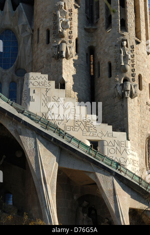 Barcelona, Catalonia, Spain. Sagrada Familia cathedral seen from Park Guell. Western Facade detail Stock Photo