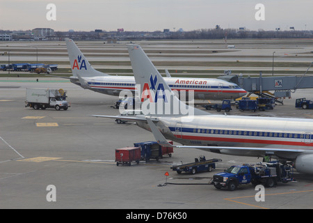 American Airlines plane arriving at Chicago O'Hare airport Stock Photo