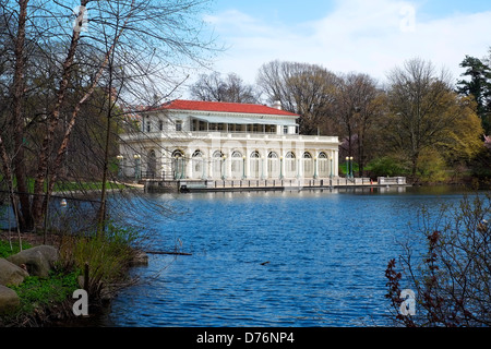 The boathouse on the lake in Prospect Park, Brooklyn which now is home to the Audubon Society. Stock Photo