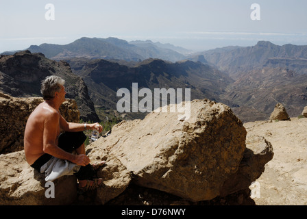 View from Roque Nublo high up in the interior landscape of Gran Canaria Stock Photo