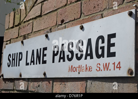 street name sign for ship lane passage, mortlake, southwest london, england Stock Photo