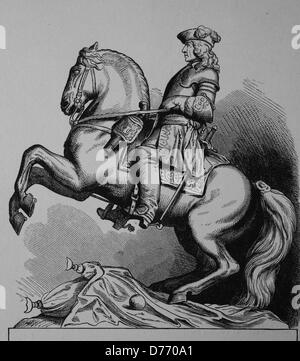 Statue of Prince Eugen in Vienna, Prince Eugene of Savoy, woodcut from 1880 Stock Photo