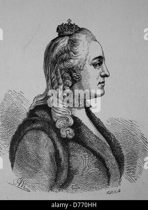 Catherine II. of Russia, Catherine the Great, 1729 - 1796, Empress of Russia, woodcut from 1880 Stock Photo