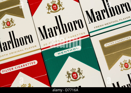 Marlboro Red, Marlboro Gold and Marlboro Menthol cigarette brands  manufactured by Philip Morris (Altria) photographed in Washington, DC, on  April 29, 2013. Photo Credit: Kristoffer Tripplaar/ Sipa USA Stock Photo