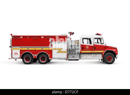 Fire truck pumper, conventional fire engine side view isolated on white background with clipping path Stock Photo