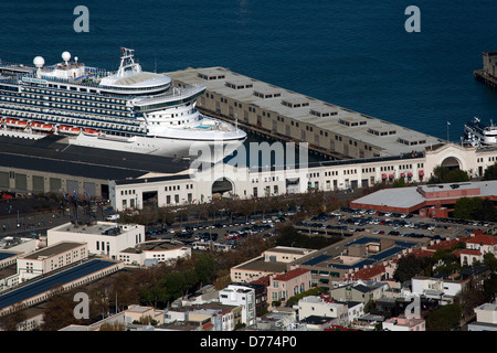 aerial photograph Star Princess cruise ship docked at Pier35, San Francisco, California Stock Photo