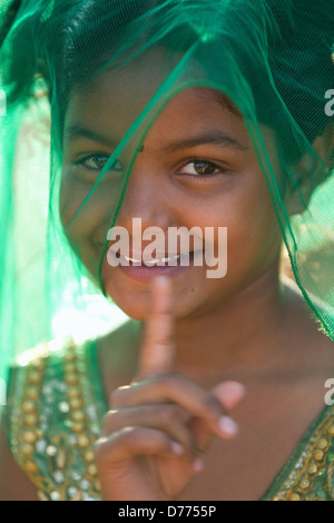 Indian girl Shalini playing with a veil Andhra Pradesh South India ...