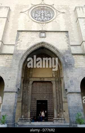 Naples. Italy. View of the gothic facade of the Basilica di Santa Chiara which originally dates from the 14th century. The Basil Stock Photo