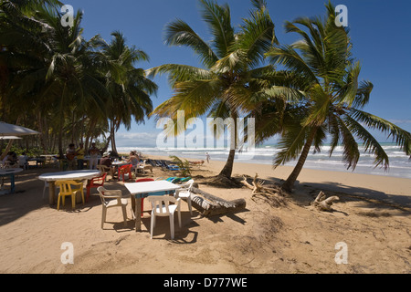 Las Terrenas, Dominican Republic, a seafood restaurant on the beach Playa Coson Stock Photo