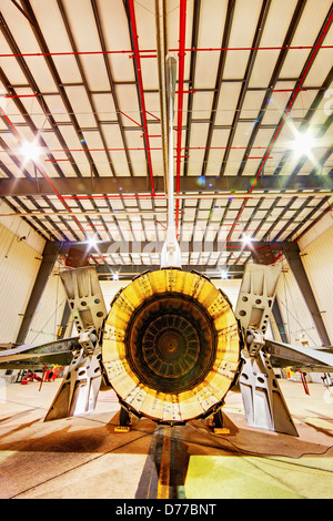 F-16 Alert Jet in Hangar Loaded Live Weapons Rear View High Dynamic Range or HDR Image Stock Photo