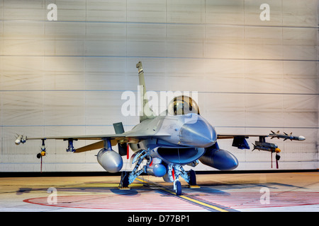 F-16 Alert Jet in Hangar Loaded Live Weapons High Dynamic Range or HDR Image Stock Photo