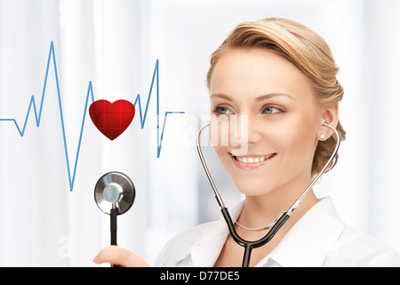 doctor listening to heart beat Stock Photo