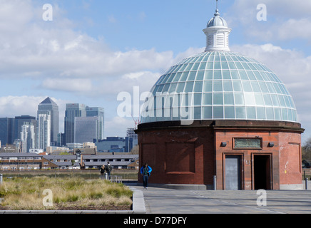 Entrance to the Greenwich foot tunnel, a pedestrian tunnel under the river Thames which links Greenwich to Tower Hamlets. Stock Photo