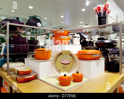 Le Creuset kitchenware for sale in the John Lewis store, Cambridge UK Stock Photo