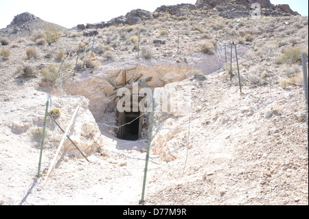 Rhyolite gold mine entrance. Stock Photo