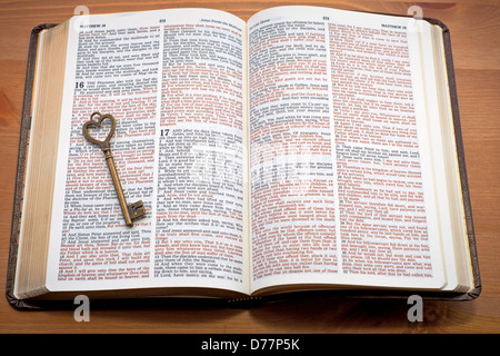 Keys to the Kingdom, key on the open bible Stock Photo