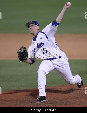 April 30, 2013 - Omaha, Nebraska, United States of America - April 30, 2013: Relief pitcher John Oltman #15 of Creighton University in action during an NCAA Baseball game between the Kansas State University Wildcats and Creighton Bluejays at TD Ameritrade Park in Omaha, NE...Kansas State defeated Creighton 6-3 Stock Photo