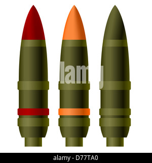 A set of artillery shells. The illustration on a white background. Stock Photo