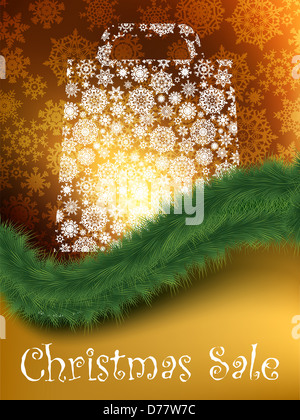 Bag For Shopping With snowflakes, On gold green Background Stock Photo