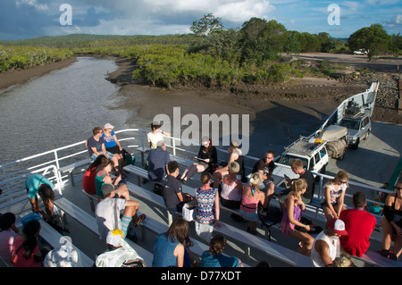 Passengers on Hervey Bay Fraser Island ferry Fraser Island Queensland Australia Stock Photo