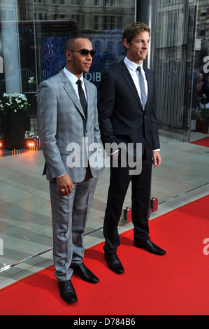 Jenson Button MBE, Lewis Hamilton MBE McLaren Automotive Showroom - opening at One Hyde Park - Arrivals. London, England - Stock Photo