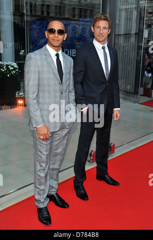 Jenson Button MBE, Lewis Hamilton MBE McLaren Automotive Showroom - opening at One Hyde Park - Arrivals. London, England - Stock Photo