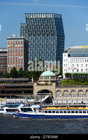 Office building dancing towers and landing stages in Hamburg, Germany, Europe Stock Photo