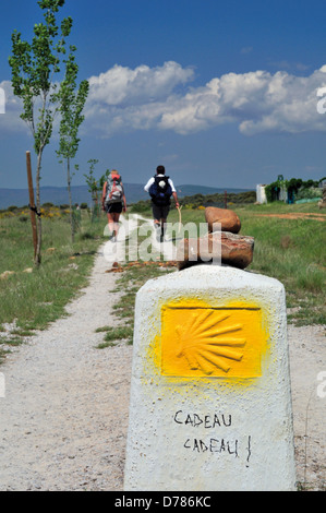 Spain, Castilla-Leon: Way stone of the Saint James Way in Santa Catalina de Somoza Stock Photo