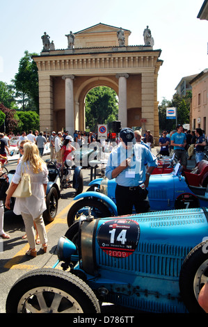 Italy, Lombardy, Crema, Giuseppe Garibaldi Square, Porta Serio Gate, Meeting of Vintage Car Stock Photo