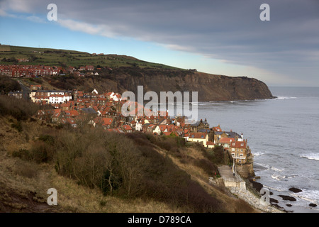 Robin Hood’s Bay is a small fishing village and a bay located within the North York Moors National Park Stock Photo