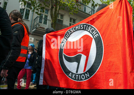 Berlin, Germany. 1st May 2013. Today the NPD militants roamed the streets of Berlin with the anti-Nazi protest dictating slogans. Credit: Credit: Gonçalo Silva/Alamy Live News. Stock Photo