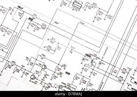 Detailed technical drawing with a lot of calculations. Stock Photo