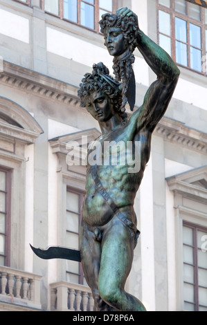Italy, Tuscany, Florence, Cellini's Bronze Statue of Perseus Holding the Head of Medusa in Loggia della Signoria Stock Photo