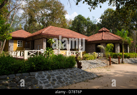 wild chalet resort,dining area,bar,mocha village,kanha,national park,tiger reserve,madhya pradesh,india Stock Photo