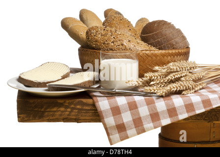 Still life of bakery products isolated on white background Stock Photo ...