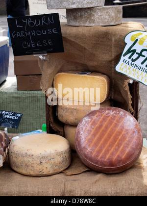 Lyburn farmhouse cheese for sale at Winchester Farmer's Market, Hampshire, England Stock Photo