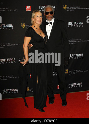 Sarah Cairns and Morgan Freeman BAFTA Los Angeles 2011 Britannia Awards held at the Beverly Hilton hotel Beverly Hills, Stock Photo