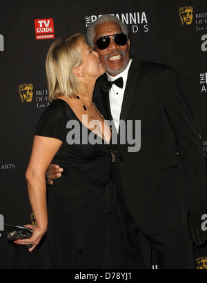 Sarah Cairns and Morgan Freeman BAFTA Los Angeles 2011 Britannia Awards held at the Beverly Hilton hotel Beverly Hills, Stock Photo