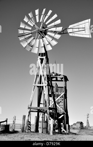 Old West Windmill in 1880 Town, South Dakota Stock Photo
