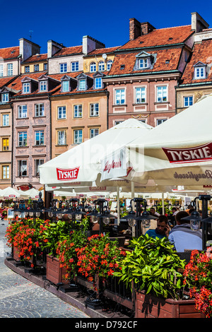 Summer in Stary Rynek, Old Town Market Place in Warsaw, Poland. Stock Photo