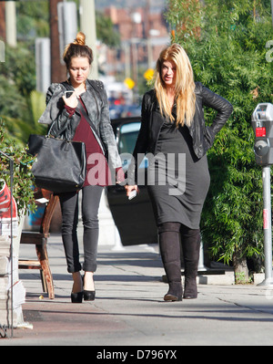 Kirstie Alley and daughter Lillie out and about in Los Angeles. Kirstie is wearing a cropped leather jacket and knee-high Stock Photo