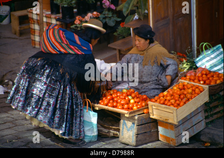 La Paz Bolivia Street Market Woman Buying Tomatoes Stock Photo
