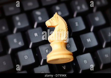 Jumper on computer keyboard, symbolic photo federal Trojan , Springer auf Computertastatur, Symbolfoto Bundestrojaner Stock Photo