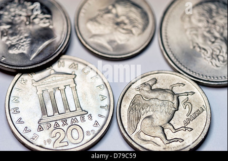 Greek drachm, euro-climbing out of Greece , Griechische Drachme, Euro-Ausstieg Griechenlands Stock Photo