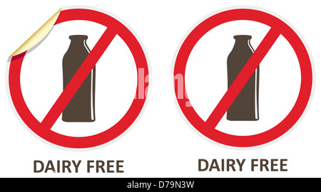 Dairy free vector stickers and icons for allergen free products Stock Photo