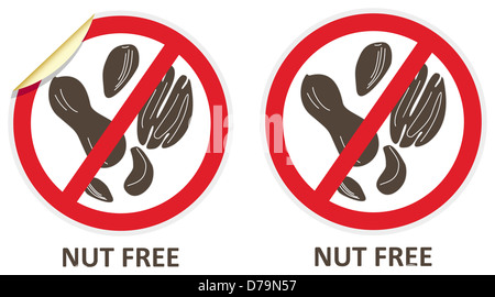 Nut free vector stickers and icons for allergen free products Stock Photo